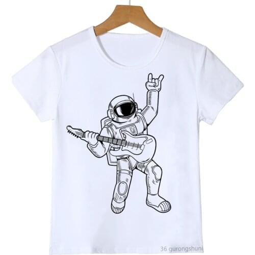 Funny boys t shirt piano playing and astronaut cartoon print t-shirt kids summer fashion Harajuku girls tshirt Camisole tops