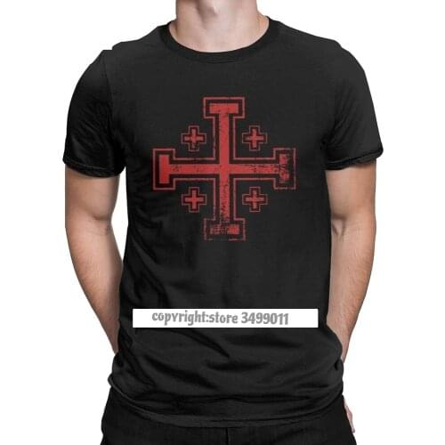 Funny Crusader Cross Of Jerusalem Tops T Shirt Men Round Neck Loose T Shirt Knights Templar Camisas Tshirts Harajuku
