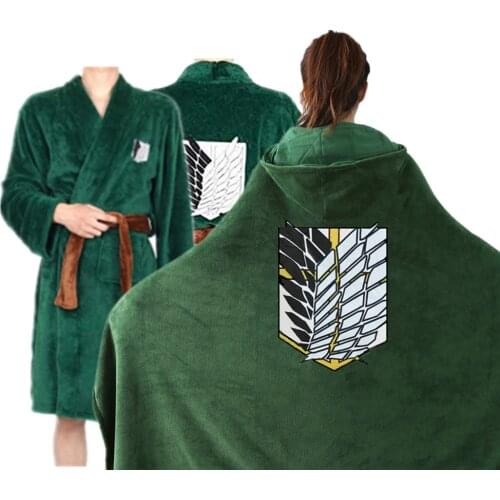 Anime Attack on Titan Blanket Cloak Shingeki No Kyojin Bathrobe Pajams Sleepwear Flannel Gown Cosplay Costume