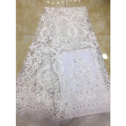 JRB-10708 best quality african French Lace Fabric with sequins and beads embroidered African Tulle Lace Fabric