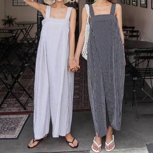 Jumpsuits Women Tube top sling 2021 New Loose bib striped jumpsuit female High waist Pants Casual Oversize jumpsuit 616H
