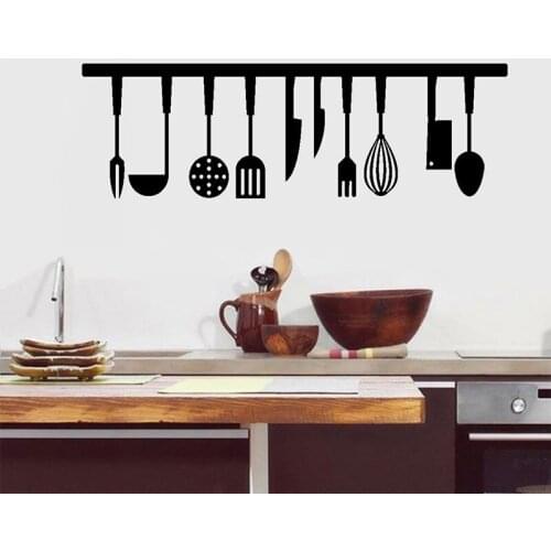 Creative Cutlery Knife Fork Wall Sticker Kitchen Restaurant Decoration Waterproof Art Mural Wallpaper Removable PVC Wall Decals