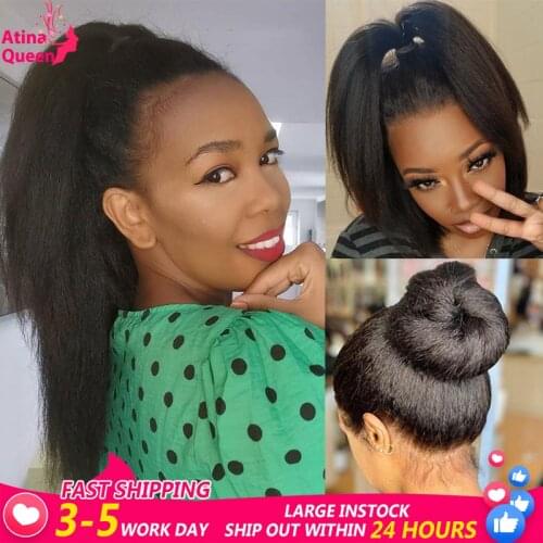 Kinky Straight Hd 360 Lace Frontal Wig Pre plucked For Women Black Glueless Full Transparent Yaki Lace Front Wig Human Hair