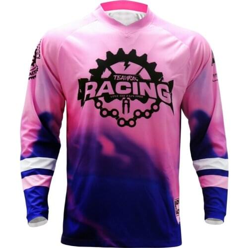 Best selling MTB rose red gear RPET Pro Cycling Jersey ，motorcycle Heat Transfer Print long T-Shirt