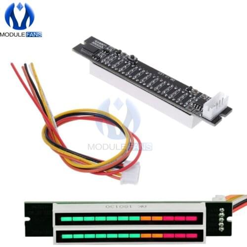 Mini Double Dual 12-bit LED Music Level Indicator Module Adjustable Light Speed VU Meter Stereo Amplifier Board with AGC Mode
