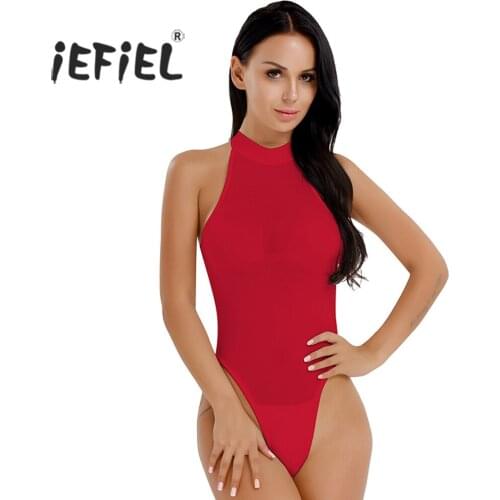 IEFiEL Fashion Women Sexy Lingerie Bodystocking Mock Neck High Cut Back Zipper Crotchless Open Butt Leotard Catsuit Bodysuit