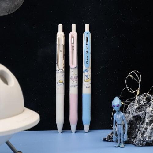3pcs UFO Gel Pen Set Mysterious Alien Design Non Slip Sheath Press Penholder Clip 0.5mm Ballpoint Black Color Ink School F379