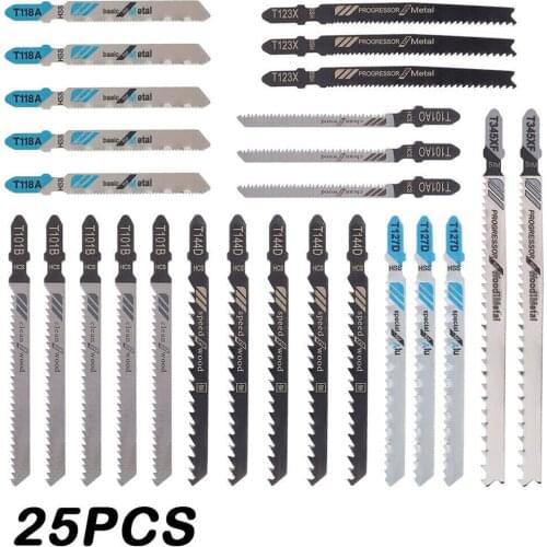 25PCS Jig Saw Jigsaw Blades Set Metal Wood Assorted Blades T-Shank For Bosch Cutting Wood Metal PVC Tube Power Tools