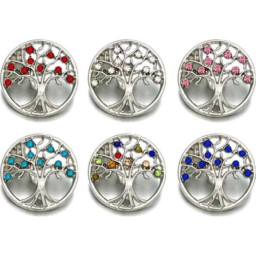 Wholesale Tree metal Rhinestone Snap Buttons w187 Diy Jewelry fit 18mm Snap button Necklaces/Bracelets for women Findings