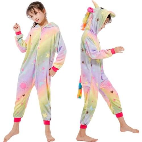 Stitch Kigurumi For Kids Children Unicorn Panda Pajamas Winter Flannel Warm Sleepwear Boys Girls Animal Onesies Jumpsuits