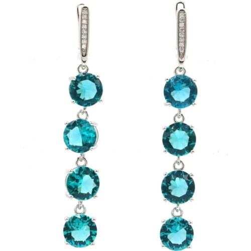 58x8mm Multi Color Long 8.2g Golden Citrine Tourmaline Peridot Violet Tanzanite Silver Earrings