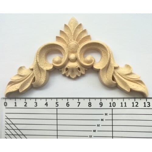 Retro Wood Carving Decal Corner Applique Frame Door Furniture Decorate Wall Doors Decorative Figurines Wooden Flower Applique