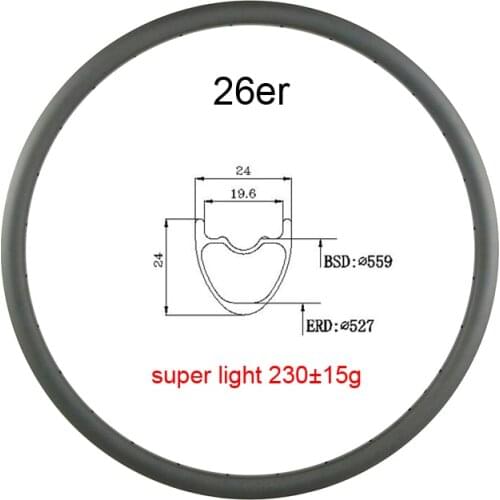 Super Light 230g 26er 24mm X 24mm MTB XC Clincher Tubeless Carbon Rim UD Matte Glossy Cross Country Mountain Bike 24 28 32 Holes