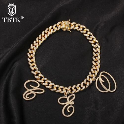 TBTK Necklace With Name Hiphop Jewelry DIY A-Z Cursive Letter Necklace Mens 12mm Iced Out S-Link Miami Cuban Chain Wholesale