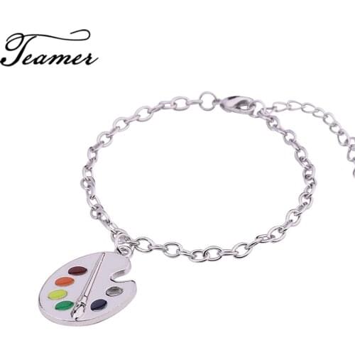 Teamer Artist Paint Palette and Paint Brush Pendants Bracelet Best Gift for Painter Fashion Jewelry Accessories