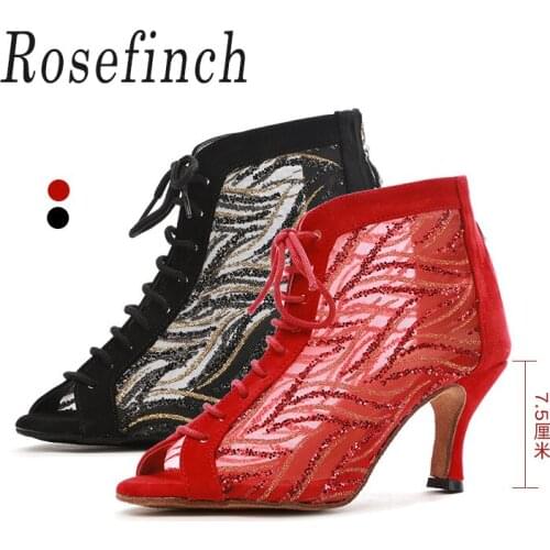 Red Black Ballroom Latin Dance Shoes Flannel Sequin Mesh Fabric Suede Soles Tango Salsa Shoes High Heel 6/7.5/8.5/10cm A207