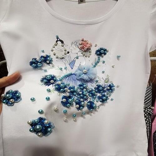 Heavy Industry summer Beauty Fairy Fairy Sequined short sleeve t-shirt women Flower Pure Cotton Top tees