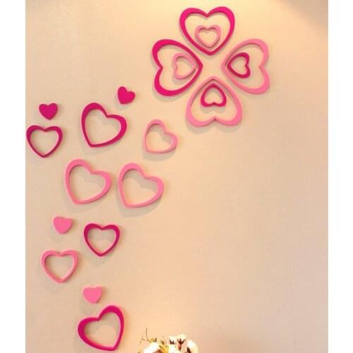 Home Decoration Wall Sticker 3D Heart Acrylic Removable Sticker Kids Room Living Room Decal DIY Art Wall Decor adesivo de parede