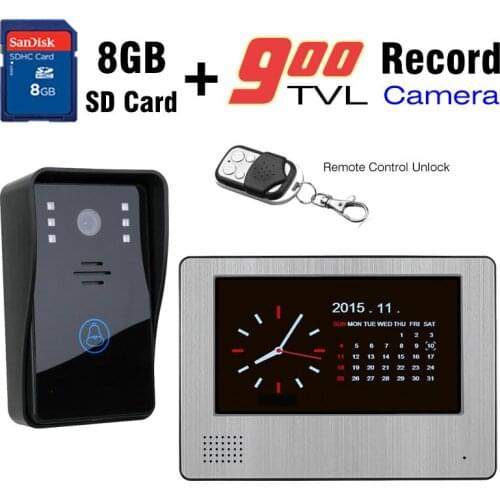 7 Inch Touch Record Monitor Video Intercom Door Phone wired System 900TVL HD IR Camera 8GB Card Recording+Remote Control Unlock