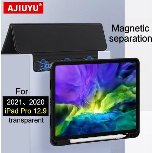 AJIUYU Case Cover For iPad Pro 12.9 inch 2021 2020 Tablet Smart Leather pro12.9 Transparent Magnetic separation Protective Skin