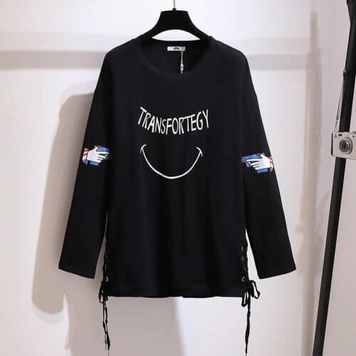 Autumn cotton t-shirt women plus size bust 157cm 6XL 7XL 8XL 9XL 10XL printed lace long sleeve t-shirt women black pink colors