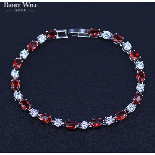 Beautiful Russian Design White Silver Color Red CZ Crystal Rhinestone Flower Charm Bracelets Bangle For Women brt4