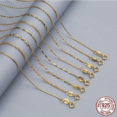 1pcs 100% Genuine 925 Sterling Silver Necklace Ingot Twisted Trace Belcher Snake Bar Singapore Box Chain Necklace Women