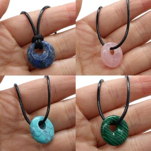 Trendy Natural Stone Rose Pink Quartz Necklace Big Hole Beads Charms Pendant Choker Lapis Lazuli Necklaces for Women Men Jewelry