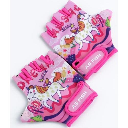 1 Pair Cycling Gloves Kids Half Finger Gloves Sport Gym Nonslip Gloves for Kids Children Outdoor (Pink Unicorn Pattern, Size XS)