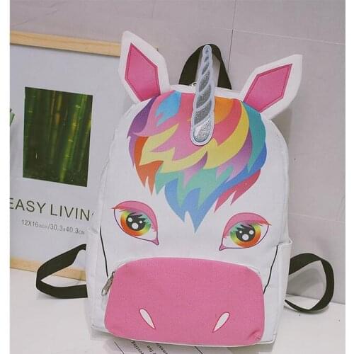 1 piece Unicorn Children Backpack Canvas Cartoon Girls School Bag Schoolbag horse Printing Small Women travel bag