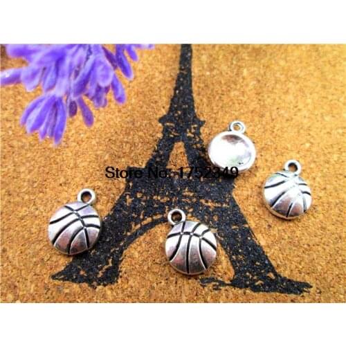 30pcs--Basketball Charms, Antique Tibetan Silver Tone basketball charm pendants, sports charms 13x10mm