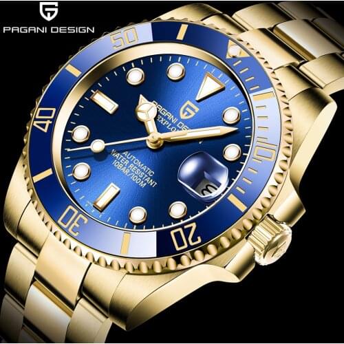 40mm PAGANI DESIGN Men Automatic Mechanical Watch Blue Gold Stainless Steel Luxury Top Brand HN35A Waterproof Relogio Masculino