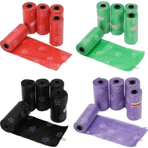5pcs Pet Dog Poop Bag Puppy Cat Pooper Scooper Bag Paw Pattern Doggy Litter Poop Bag Outdoor Pets Dogs Cleaning Supplies