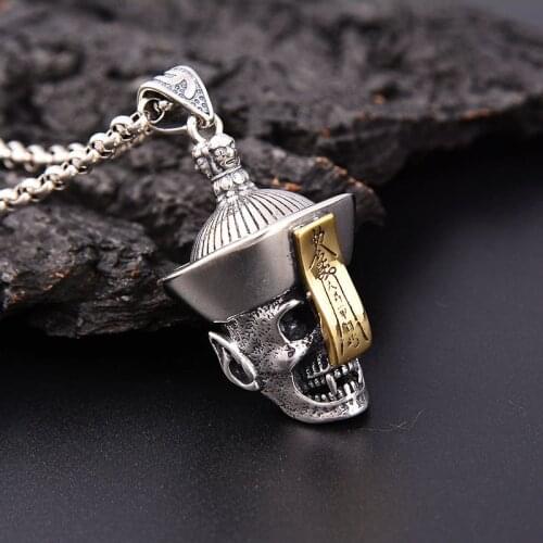 Gothic Silver Color Zombie Skull Pendant Necklace Amulet Suitable for Men and Women Trendy Punk Necklace Jewelry