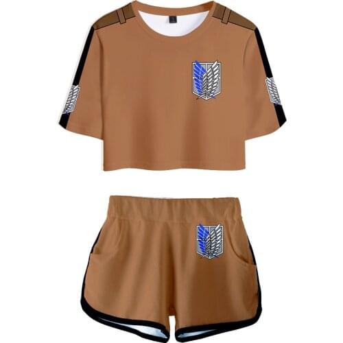 Anime titans attack Cosplay attack on titans Clothing Pajamas Crop t shirt shorts levi sleeve women vest giant attack clothes