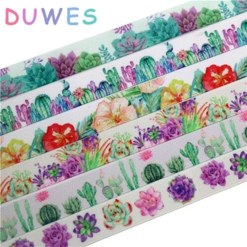 DUWES 50yards plant flower printed grosgrain Ribbon Accessory hairbow headwear decoration Wholesale OEM D1022