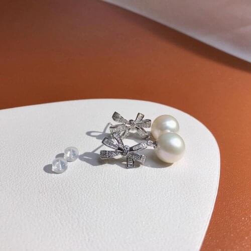 Bowknot Jewelry 925 Sterling Silver Earrings Findings Settings Base Mountings Parts Mounts for Pearls Agate Crystal Stones Jade