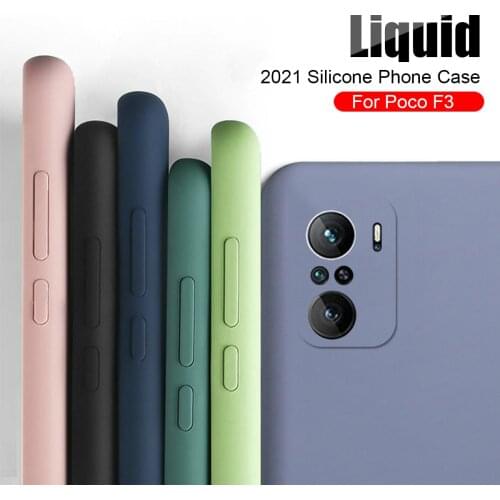 Phone Case For Poco F 3 Soft Liquid Original Silicone Back Cover For Xiaomi Mi Poco F3 NFC F 3 3F PocoF3 shockproof Coque Fundas