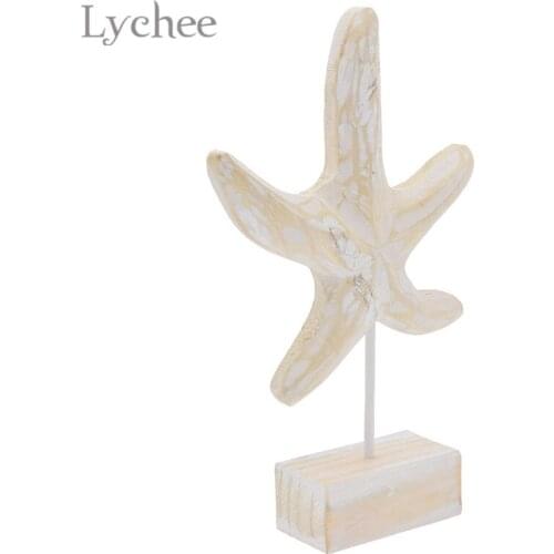 Lychee Life Mediterranean Style Wood Figurines Starfish Conch Hippocampus Creative Ornaments Home Decoration Craft