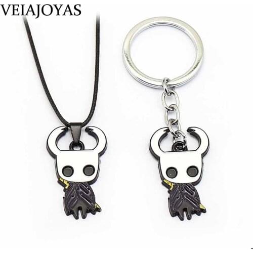 ACT Game Hollow Knight Protagonist Metal Key Chain Enamel Alloy Pendant Necklace Leather Chain Choker Women Jewelry Accessories
