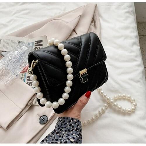 European and American High-quality Ladies Korean Pearl Chain Messenger Bag 2021new Fashion Small Square Bag Rhombus Shoulder Bag