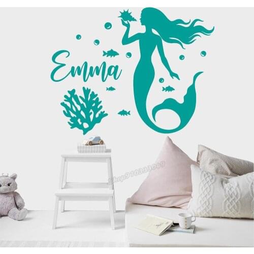 Art Nautical Wall Sticker Girls Room Decor Personalized Name Wall Sticker Mermaid Decals Kids Room Decor Girl Name Decals B093