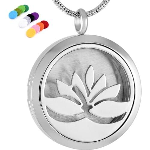 IJP0004 5pcs Silver color Yoga Lotus pendant (30mm) Aromatherapy/Essential Oil surgical S.Steel Perfume Diffuser Locket Necklace