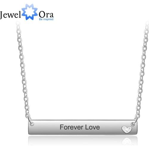 Personalized Name Necklace Strip Shape With Heart CZ Accessorise Copper Necklaces & Pendants (JewelOra NE103158)