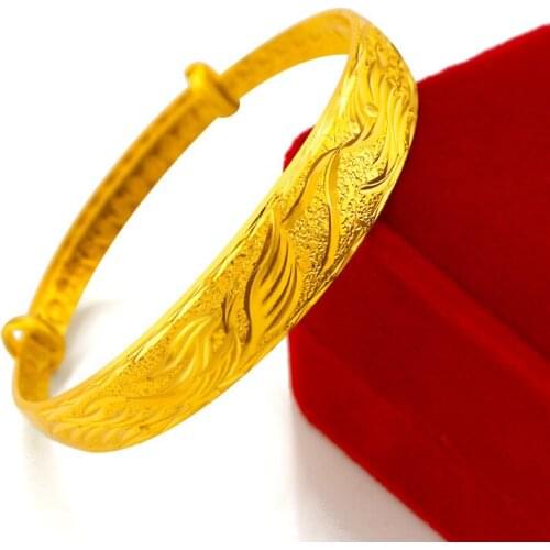 Exquisite Dragon Phoenix 14K Gold Bracelet for Womens Wedding Gold Jewelry Charms Bridal Bangles Anniversary Gifts Female