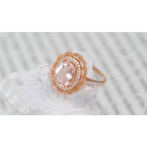 JL516 Fine Jewelry Solid 18K Nature Pink Morganite 1.5ct Gemstone Diamonds Rings for Women Fine Jewelry Presents