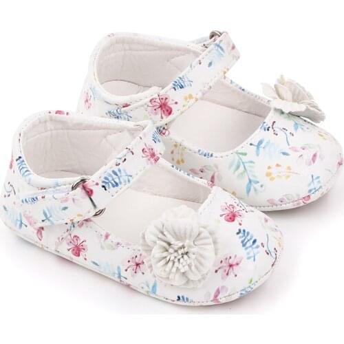2021 Lovely Baby Girls Princess Dress Shoes Non-Slip Soft Sole Leather Mary Jane Flats with 3D Flower 0-12M