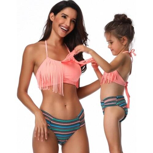 Family Matching Swimwear Mother Daughter Taseel Bikini Bathing Suit Brachwear Swimwear Family Matching Outfits Mom Kids Swimsuit