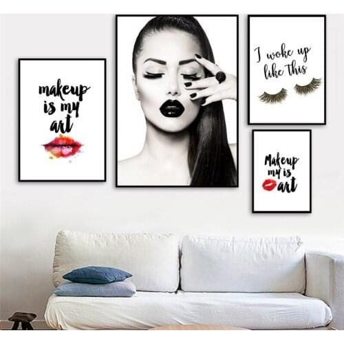 Makeup Girl Wall Pictures Art Print Fashion Beauty Canvas Painting Red Lip Art Poster Eyelash Quote Wall Decor картины