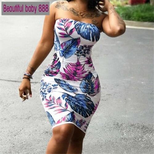 Meqeiss 2020 New Summer Sleeveless Dresss Women Floral Printed Strapless Bodycon Party Cocktail Mini Dress Wrap Chest Dresses